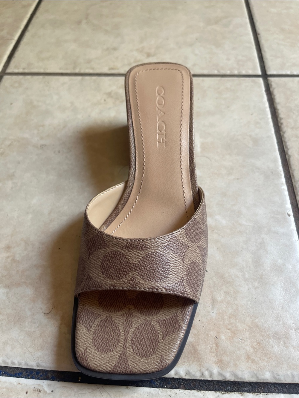 Coach Sculpted C Leather Block Heel Sandals